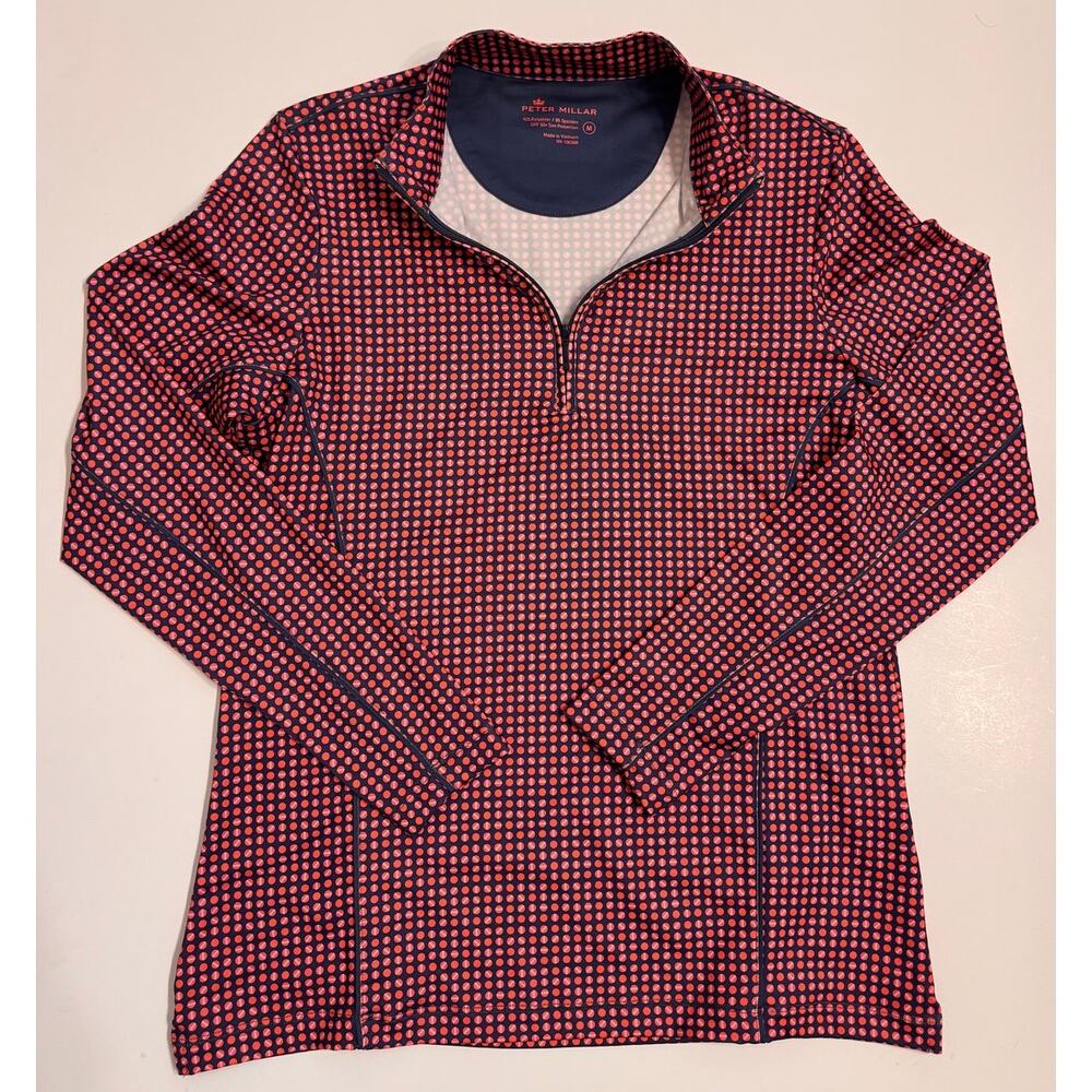 Peter Millar Women's Patterned 1/4 Zip Lightweight Golf Pullover UPF 50 Sz M Red